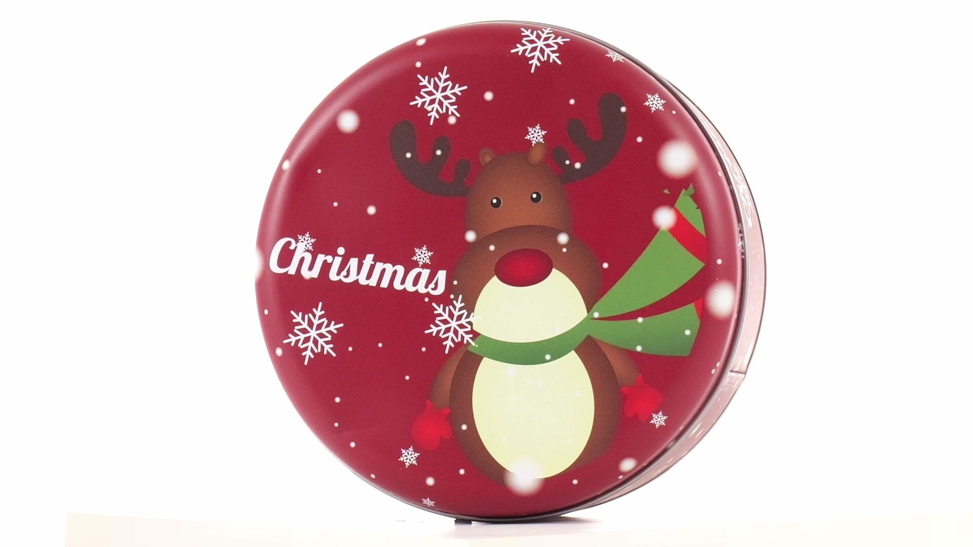 Cutie metalica rotunda rosie cu model ren de Craciun XM724789 - Green Print