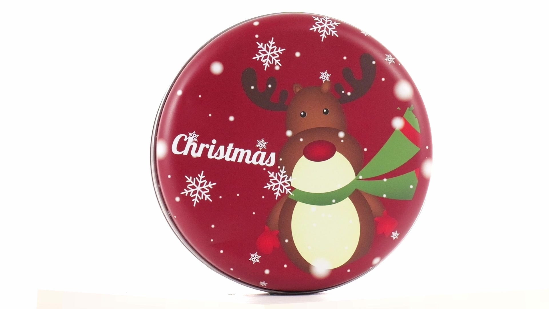 Cutie metalica rotunda rosie cu model ren de Craciun XM724789 - Green Print