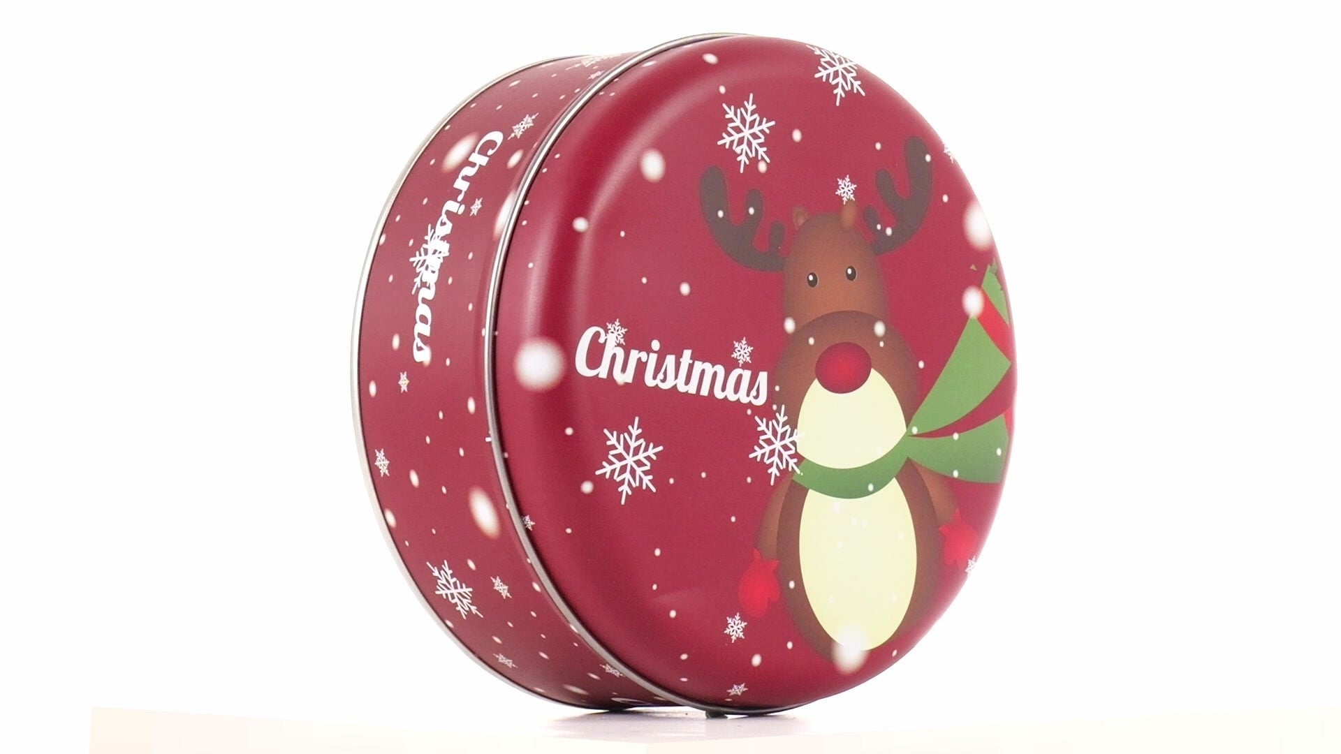 Cutie metalica rotunda rosie cu model ren de Craciun XM724789 - Green Print