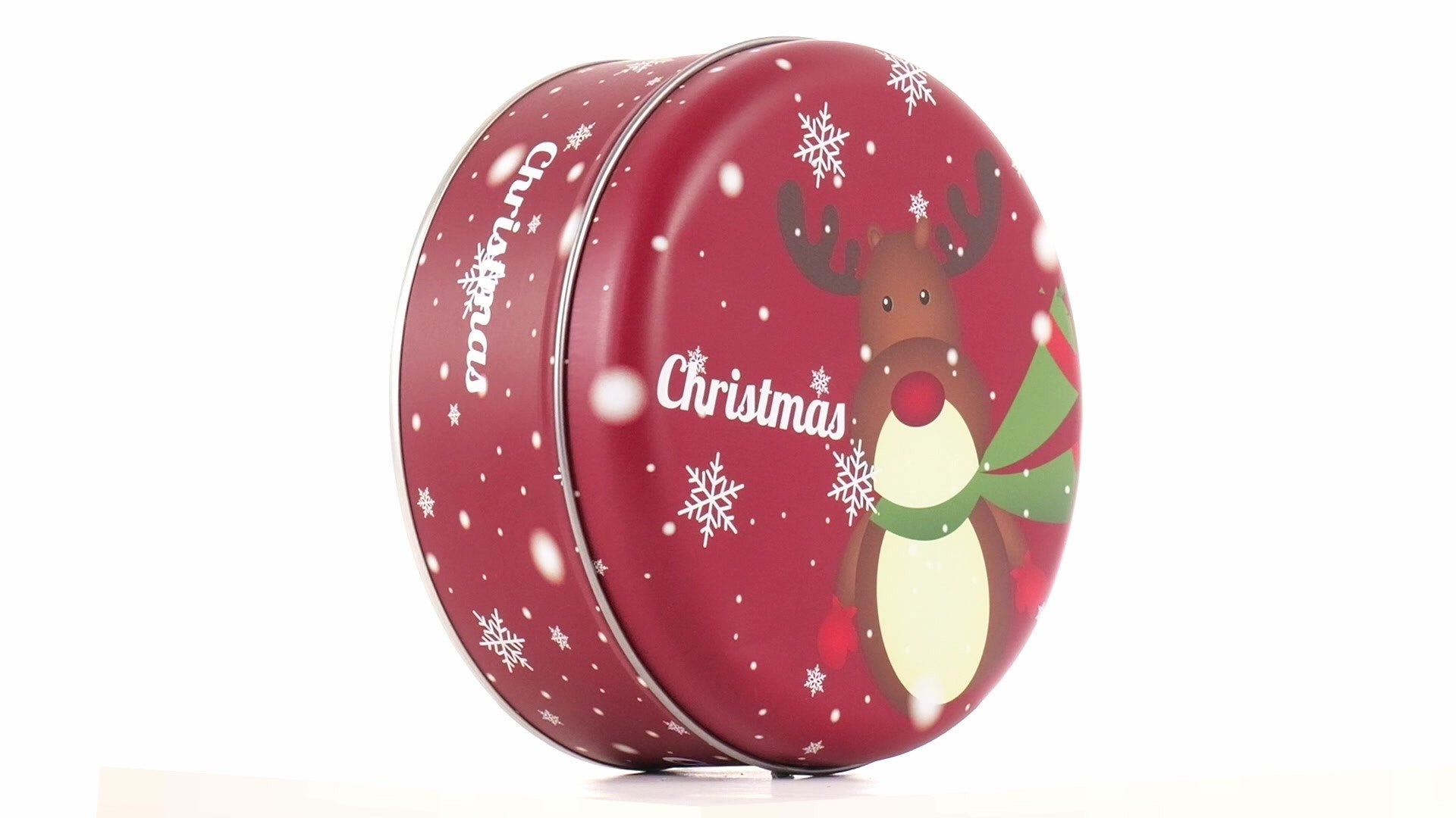 Cutie metalica rotunda rosie cu model ren de Craciun XM724789 - Green Print