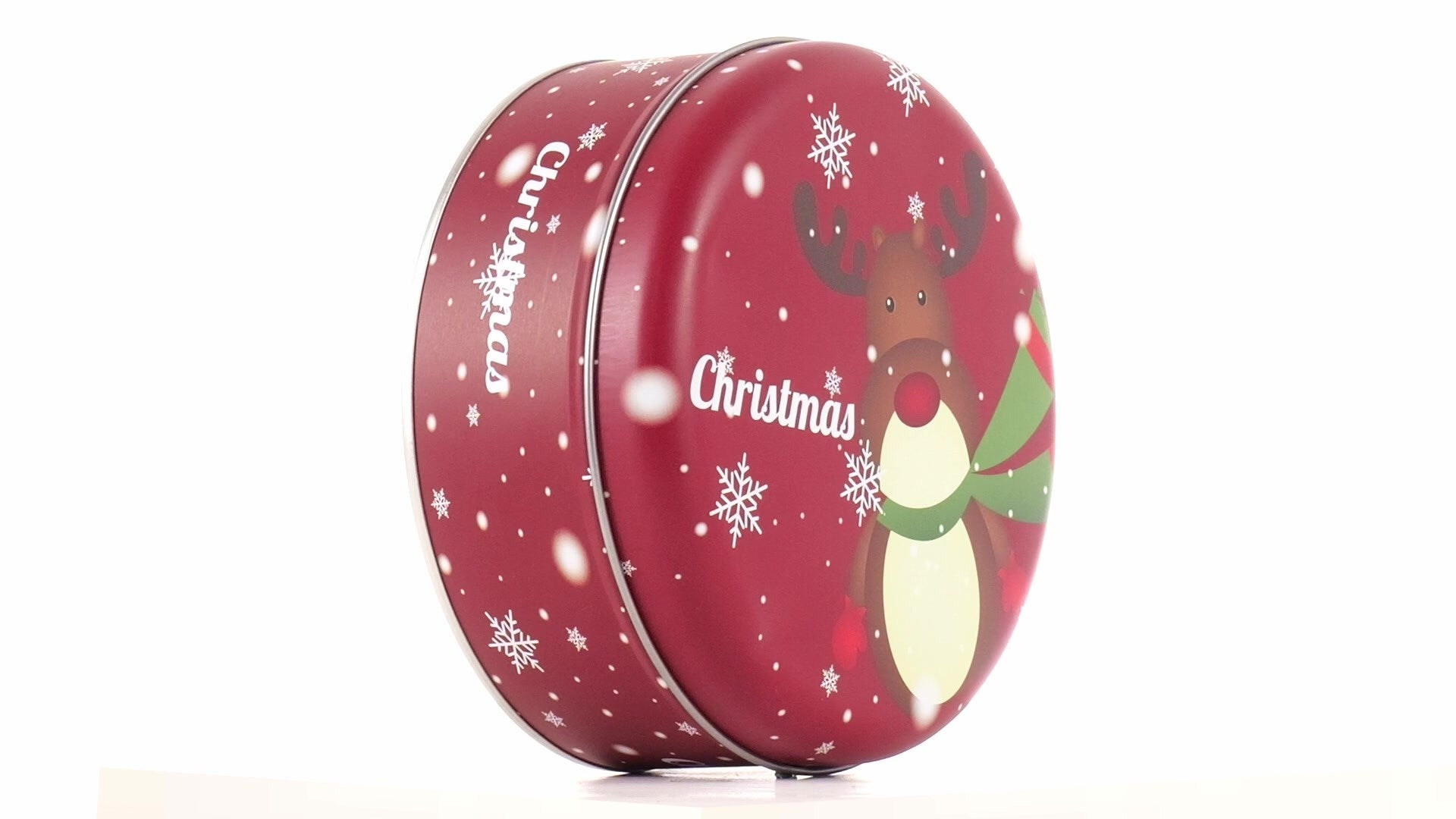 Cutie metalica rotunda rosie cu model ren de Craciun XM724789 - Green Print