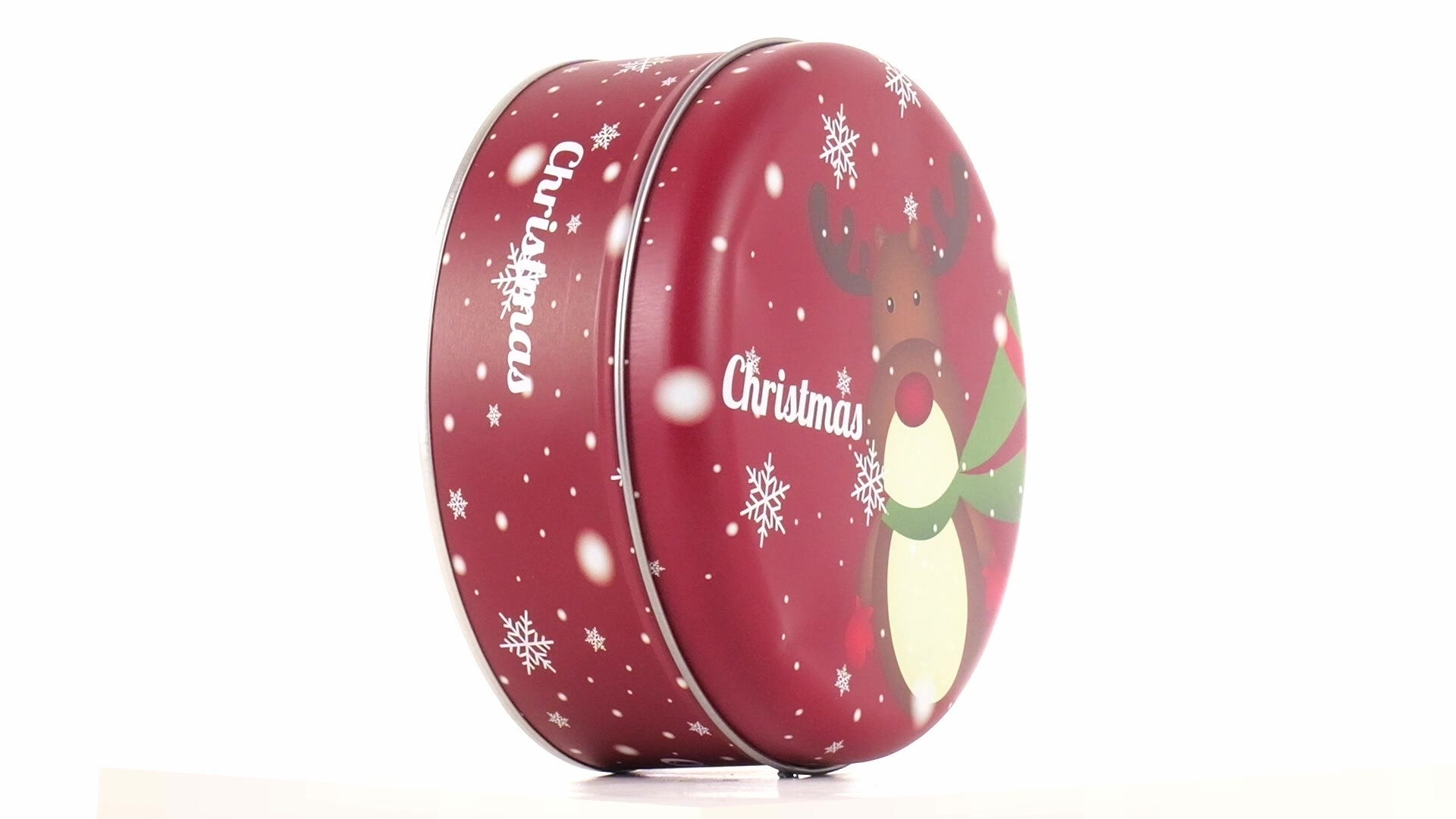 Cutie metalica rotunda rosie cu model ren de Craciun XM724789 - Green Print