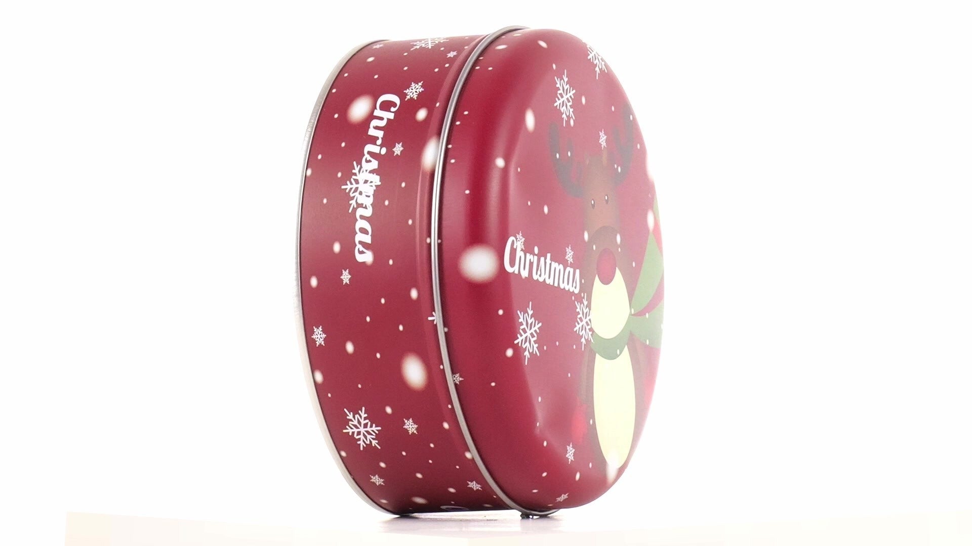 Cutie metalica rotunda rosie cu model ren de Craciun XM724789 - Green Print