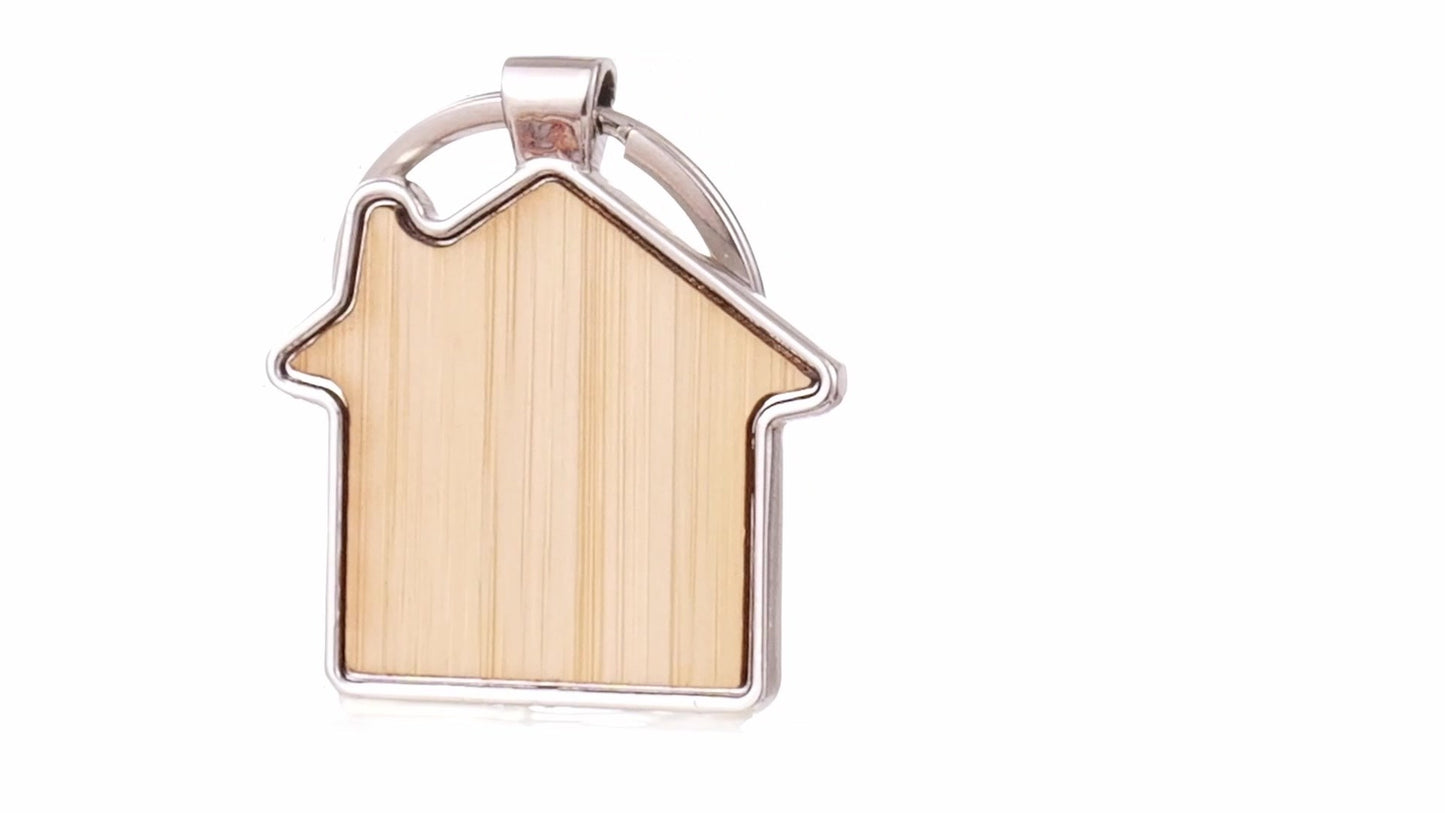 Engraved keychain wooden+metal house