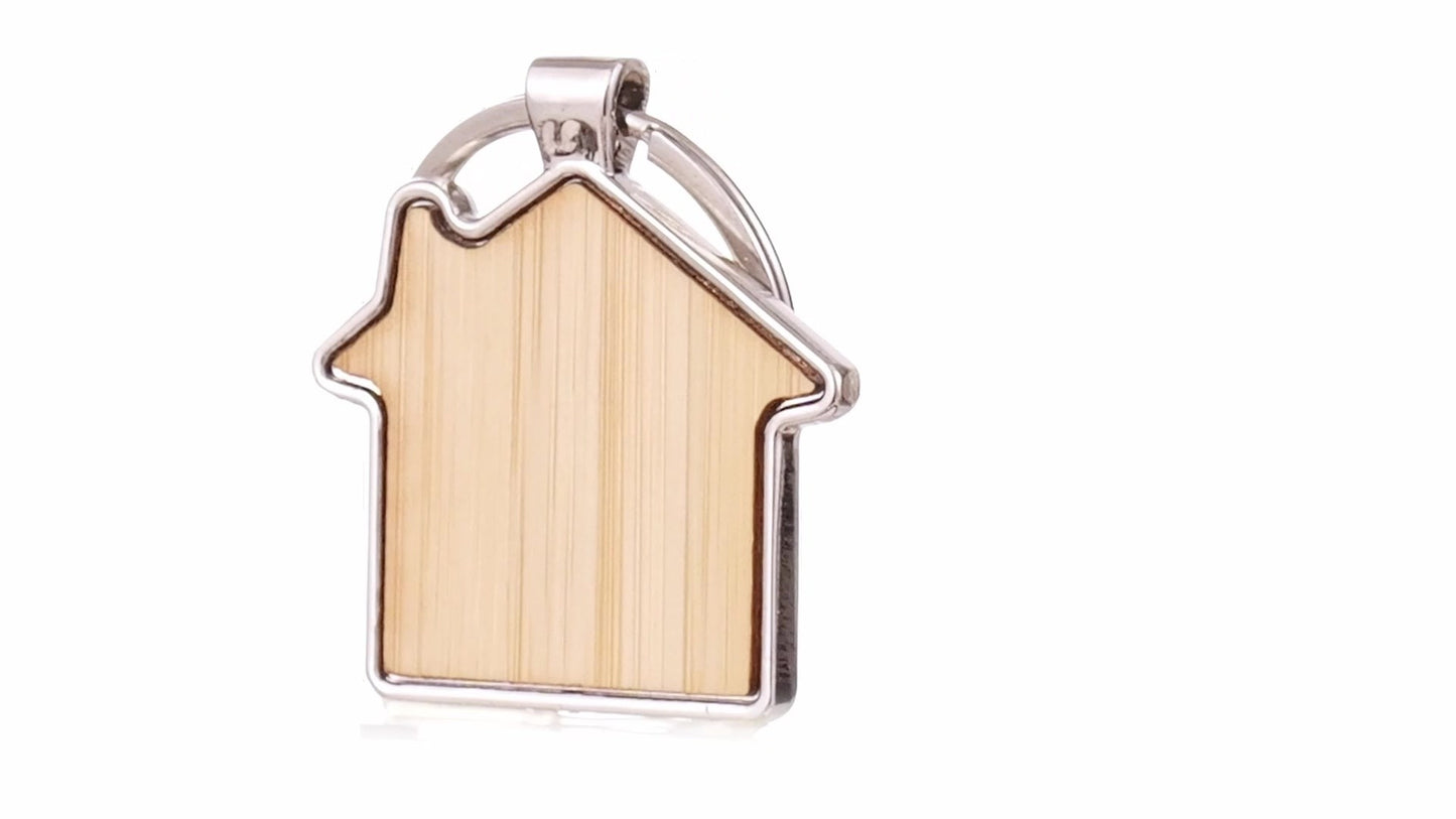 Engraved keychain wooden+metal house