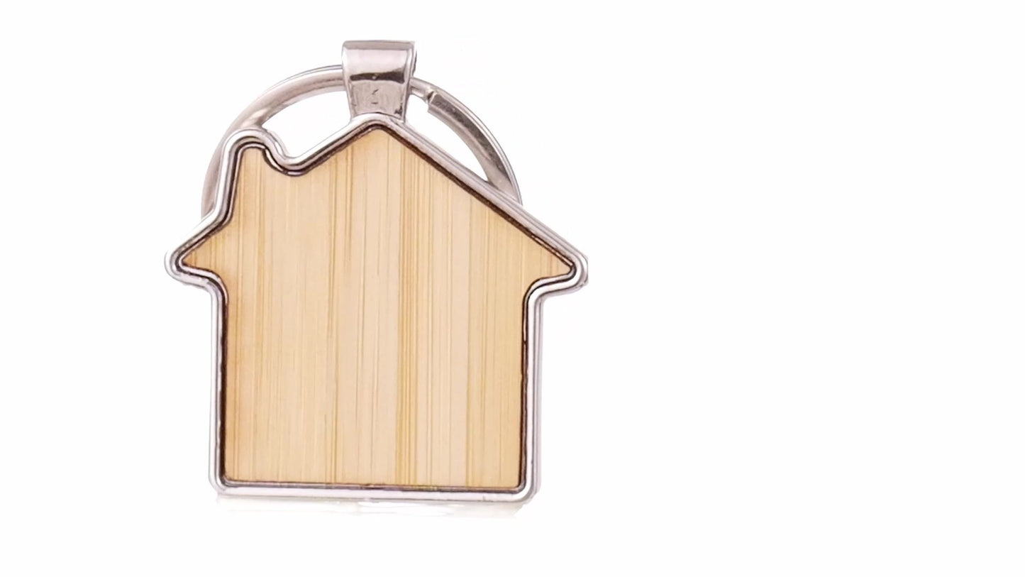 Engraved keychain wooden+metal house