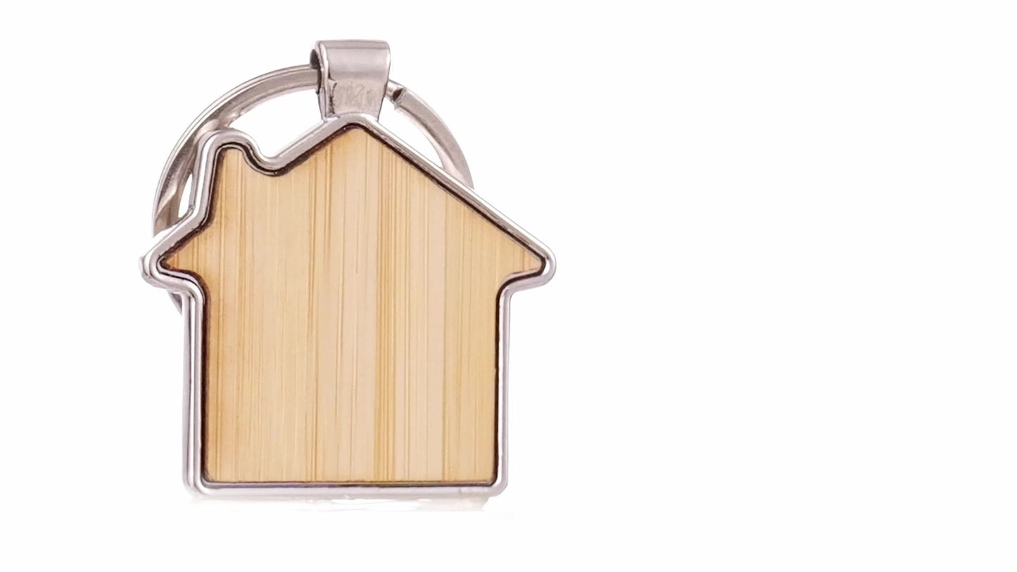 Engraved keychain wooden+metal house