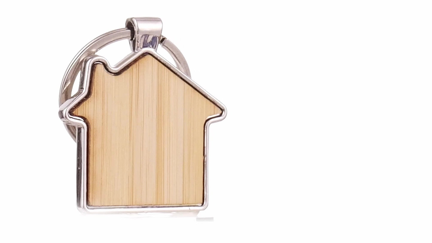 Engraved keychain wooden+metal house