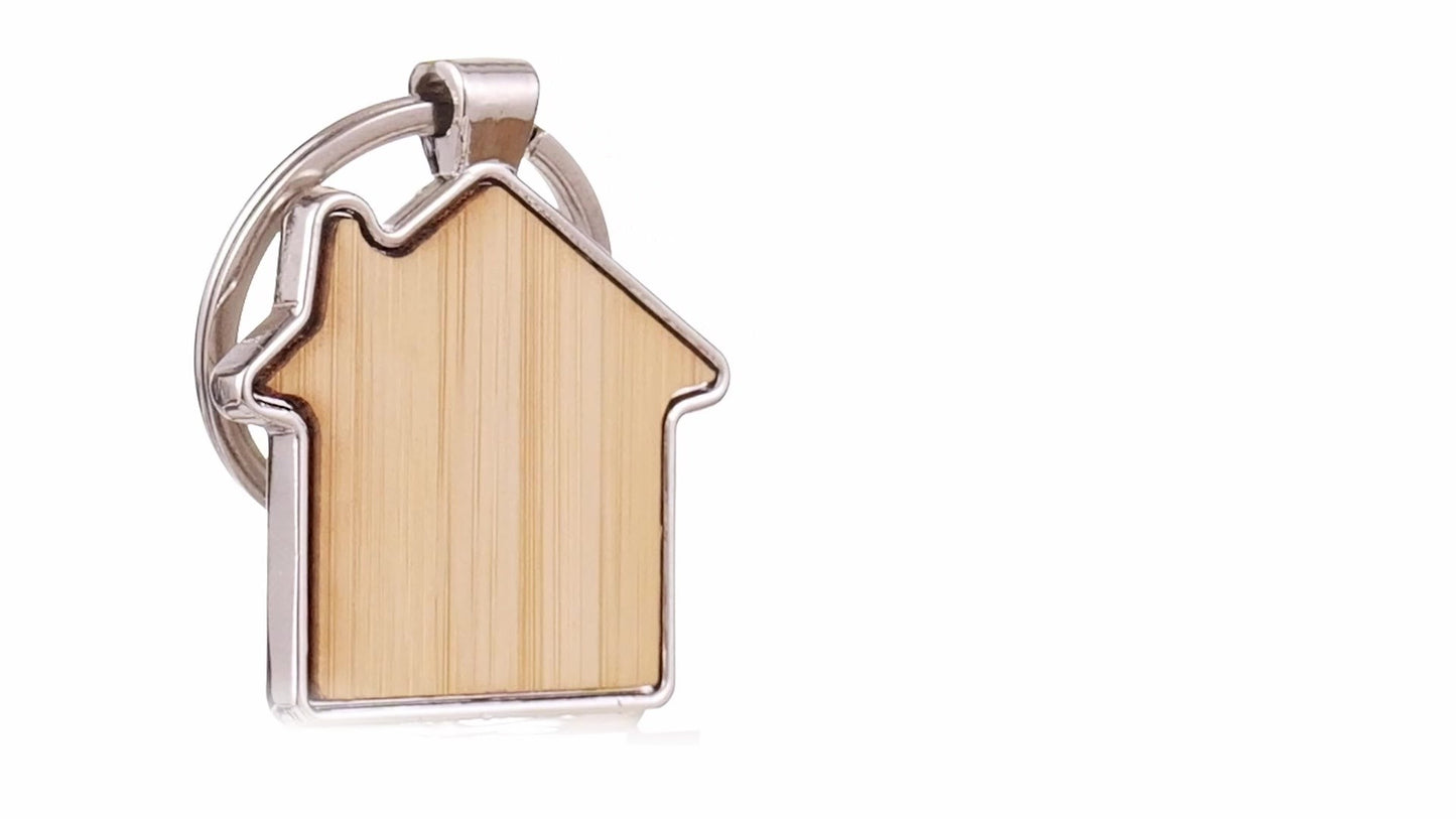 Engraved keychain wooden+metal house