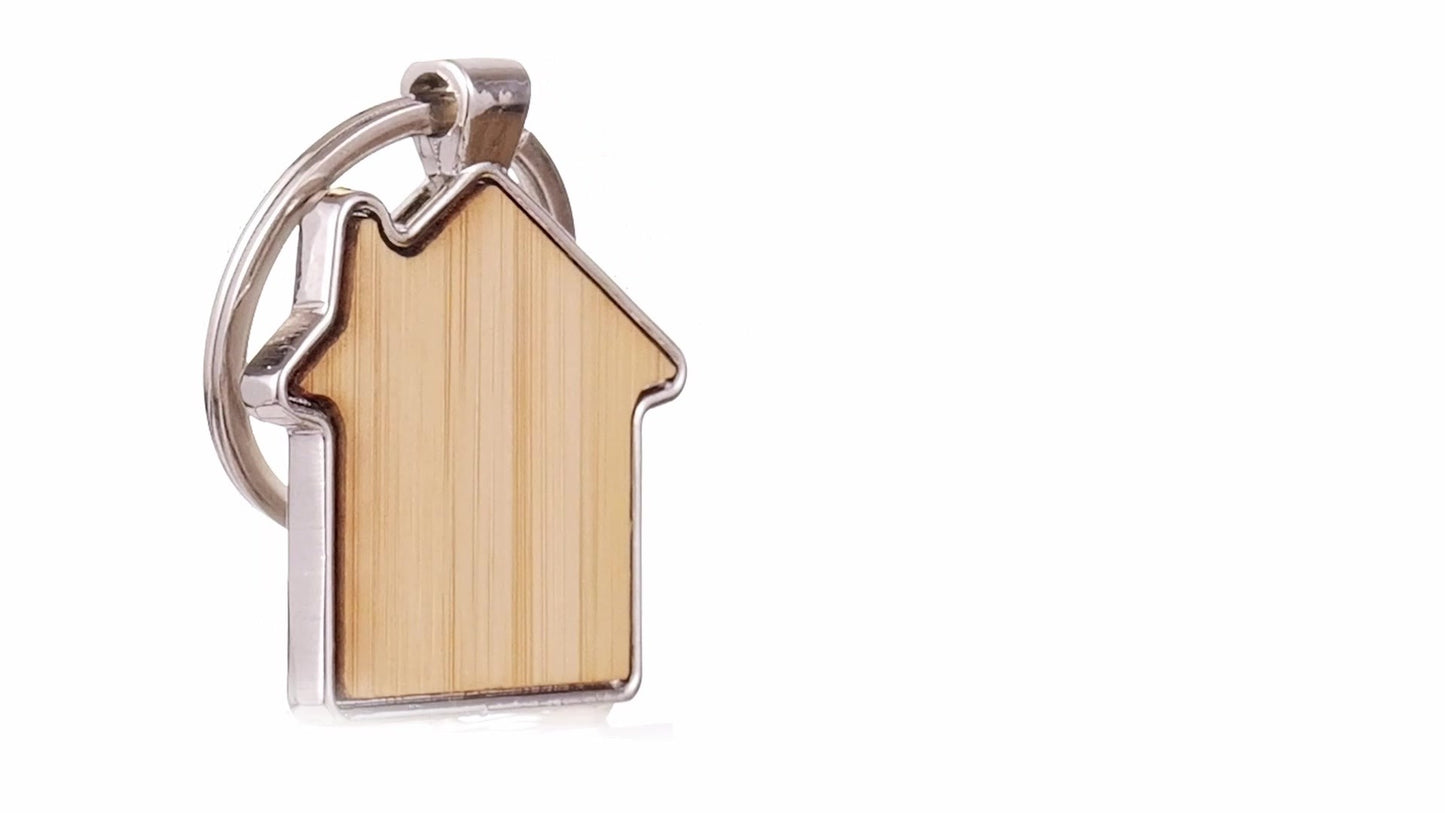Engraved keychain wooden+metal house
