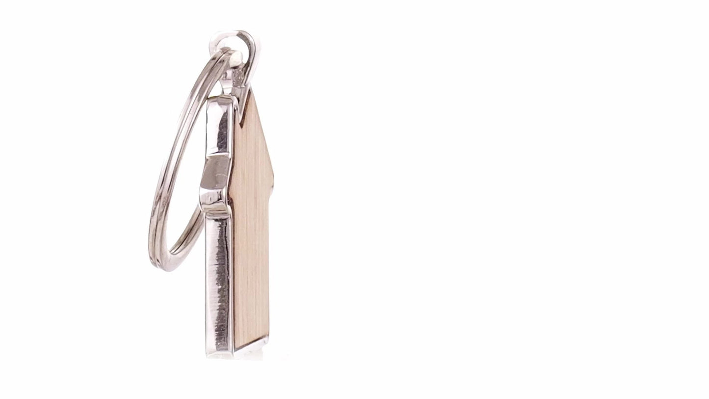 Engraved keychain wooden+metal house
