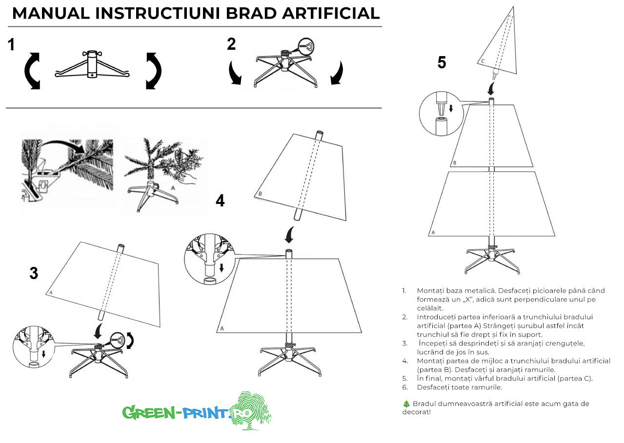 Brad artificial realistic Craciun cu suport metalic - Molid