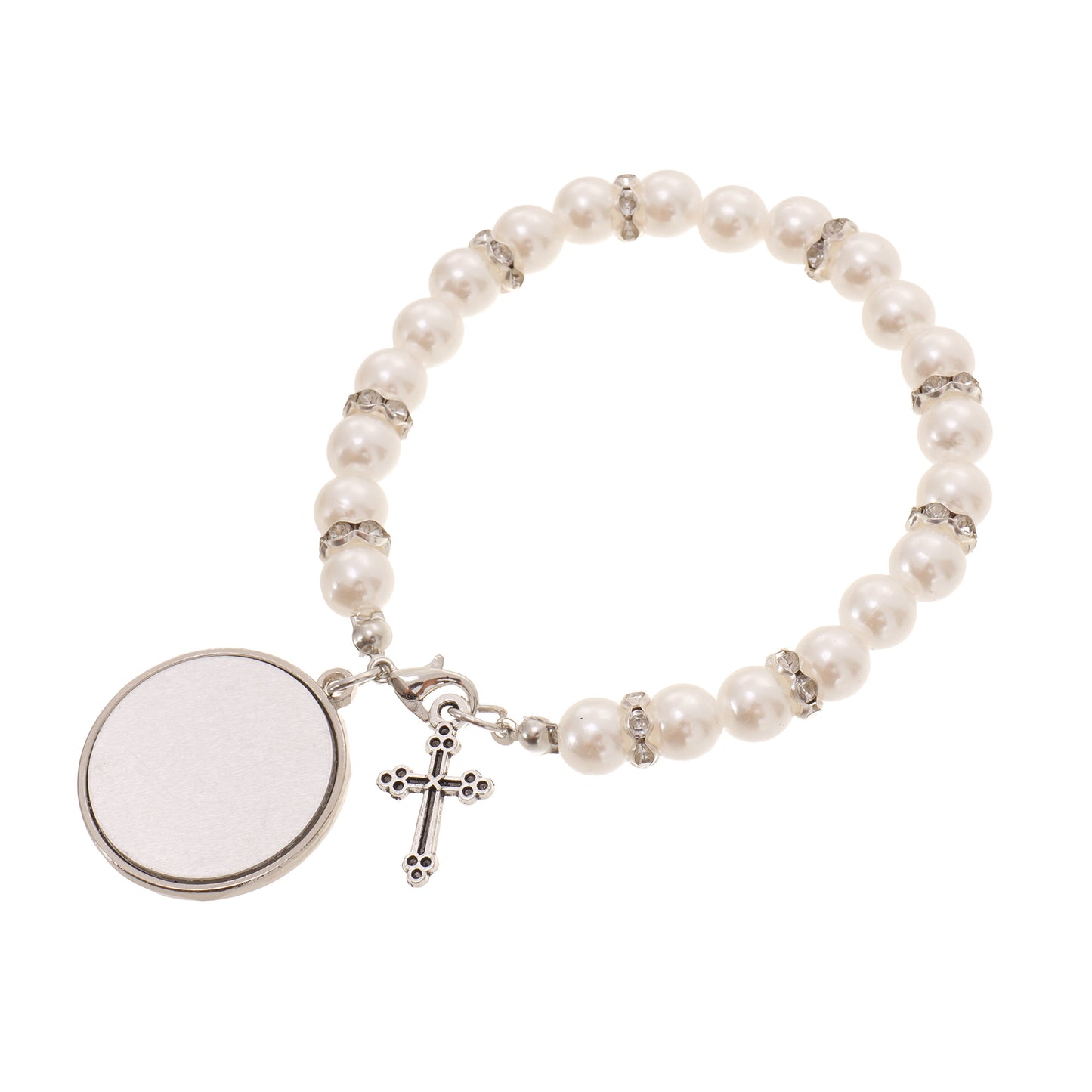 Bratara cu margele albe si cruciulita - sublimabila