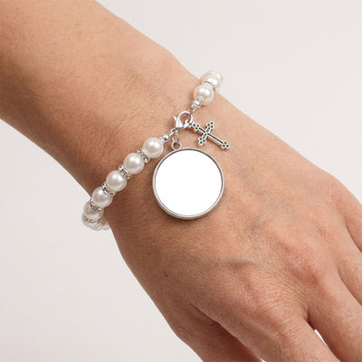 White bead bracelet with cross - sublimation