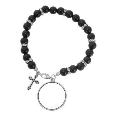 Bracelet with black beads and small cross - sublimation