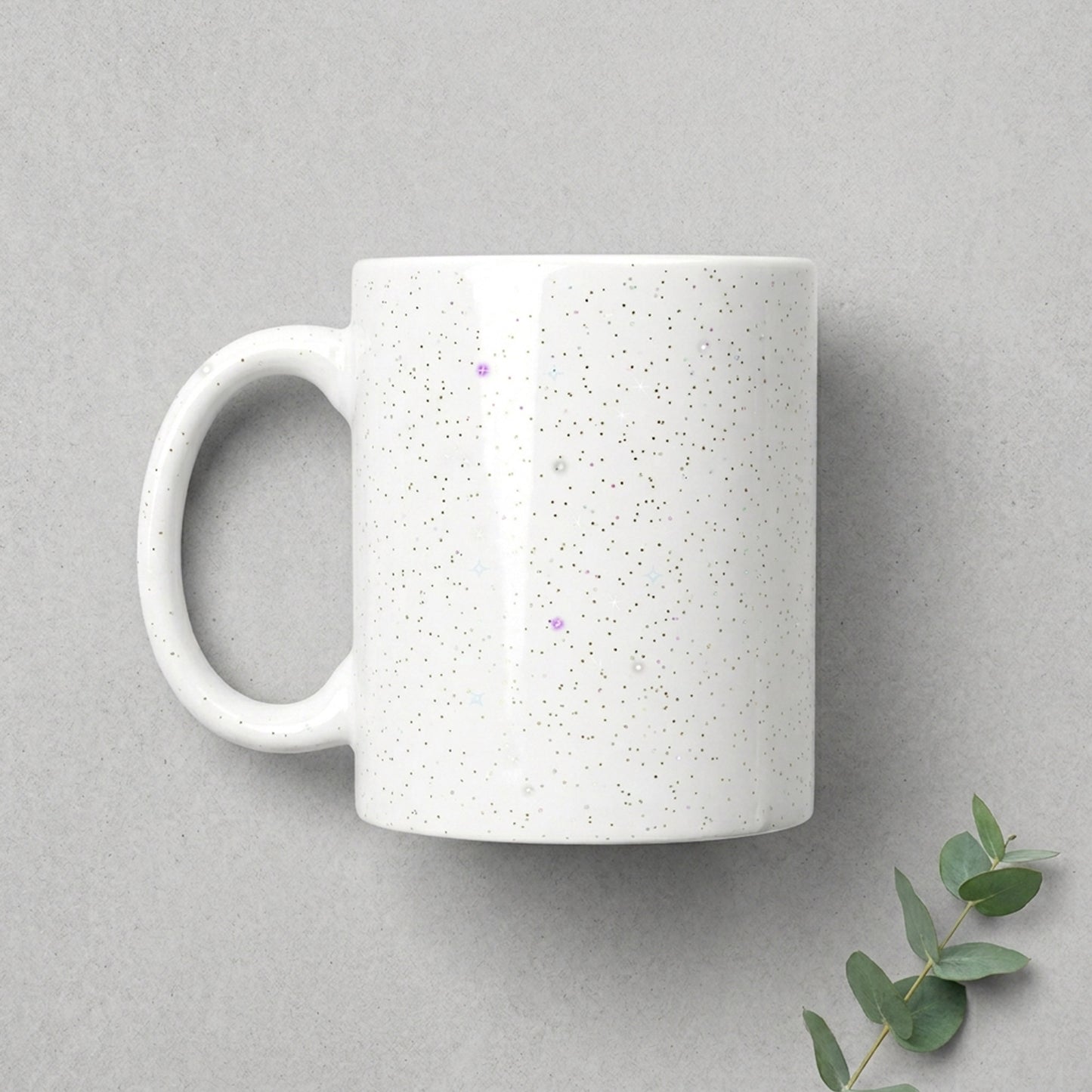 Cana alba sublimare GLITTER + cutie individuala A01601 - Green Print