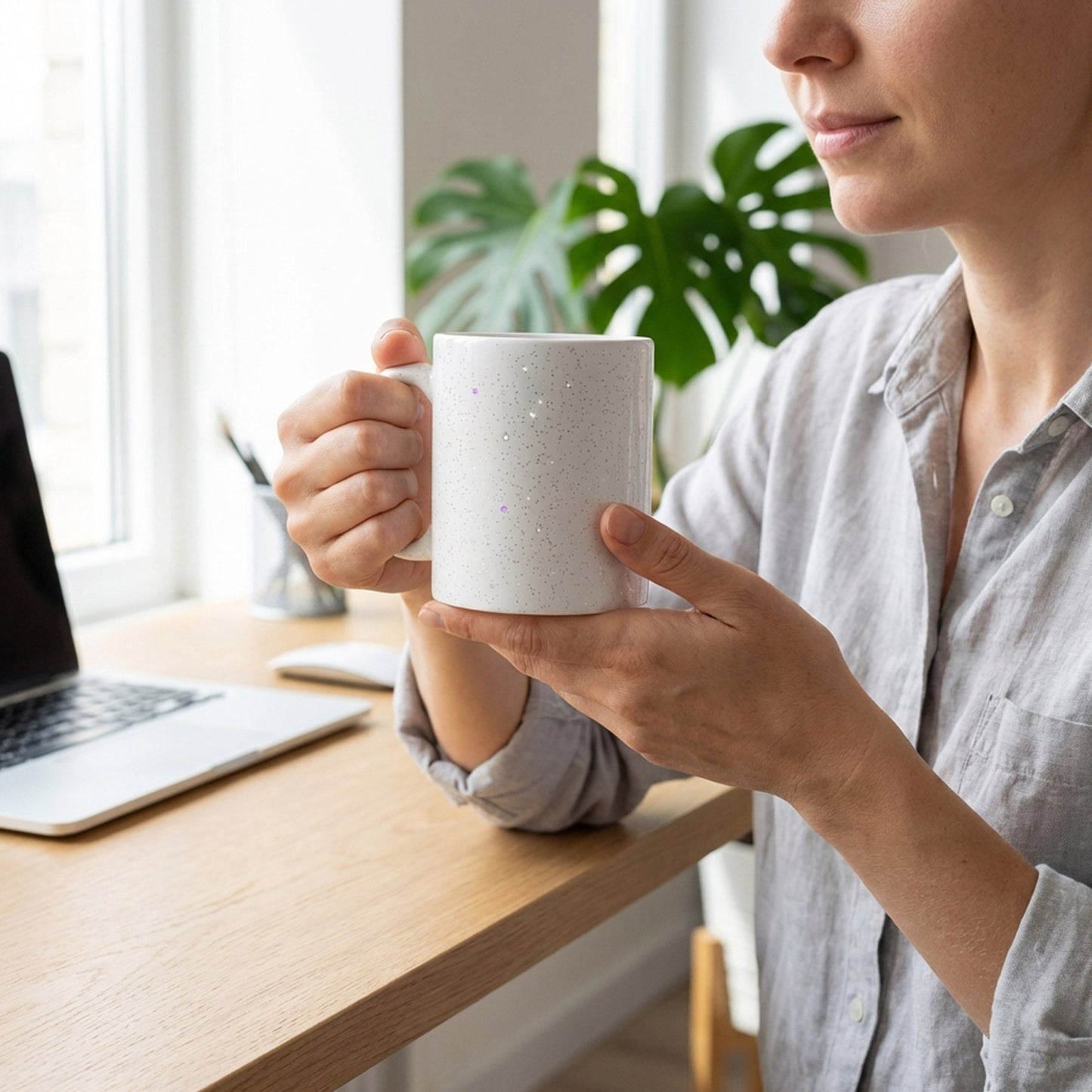 Cana alba sublimare GLITTER + cutie individuala A01601 - Green Print