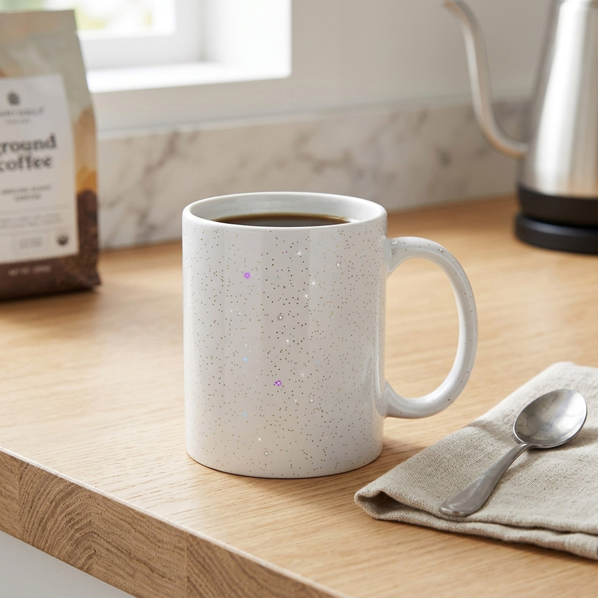 Cana alba sublimare GLITTER + cutie individuala A01601 - Green Print