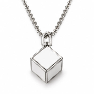 Metal necklace with 6 sublimation compatible sides in the shape of a CUBE