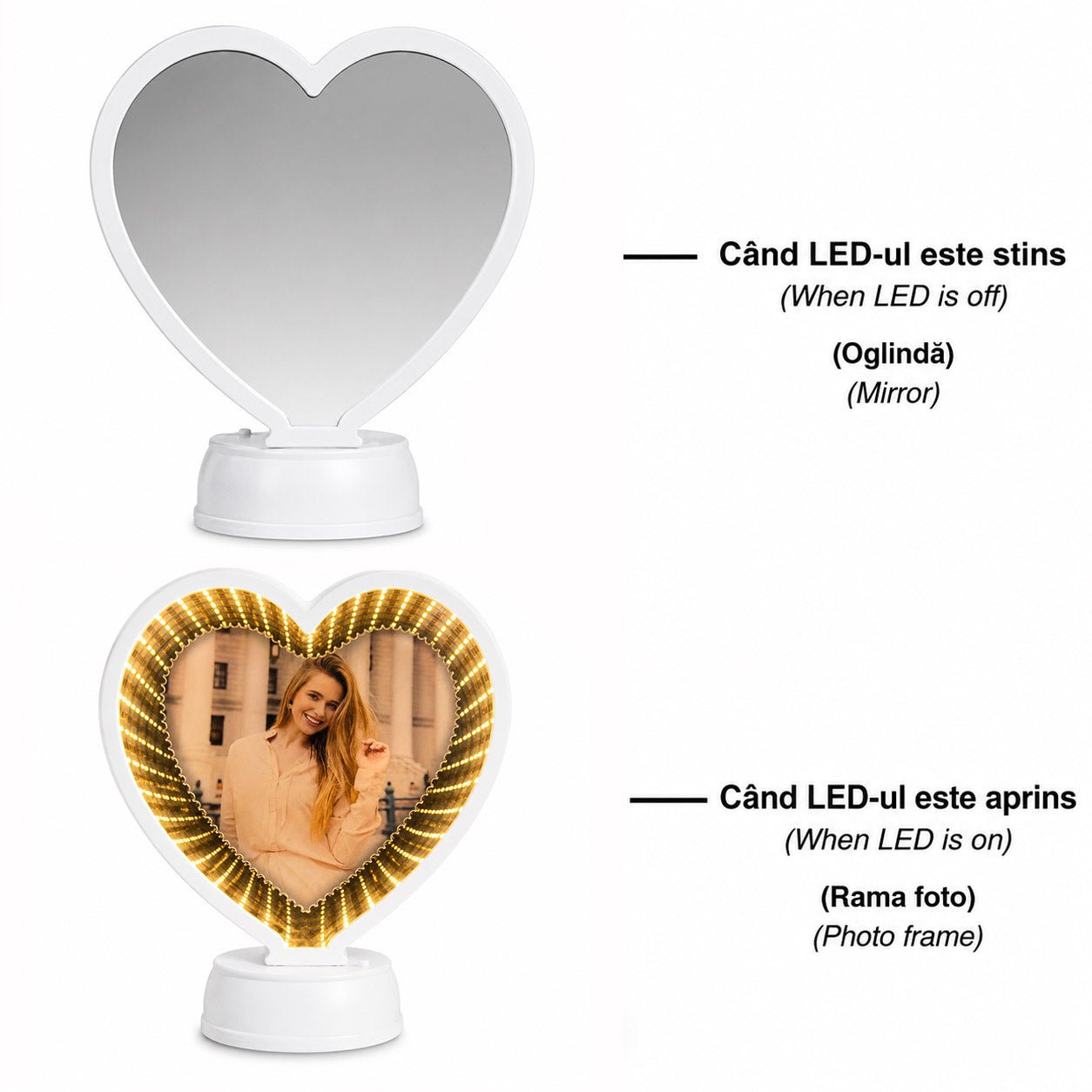 Oglinda magica cu insertie foto si efect INFINITY LED - INIMA MM101211 - Green Print