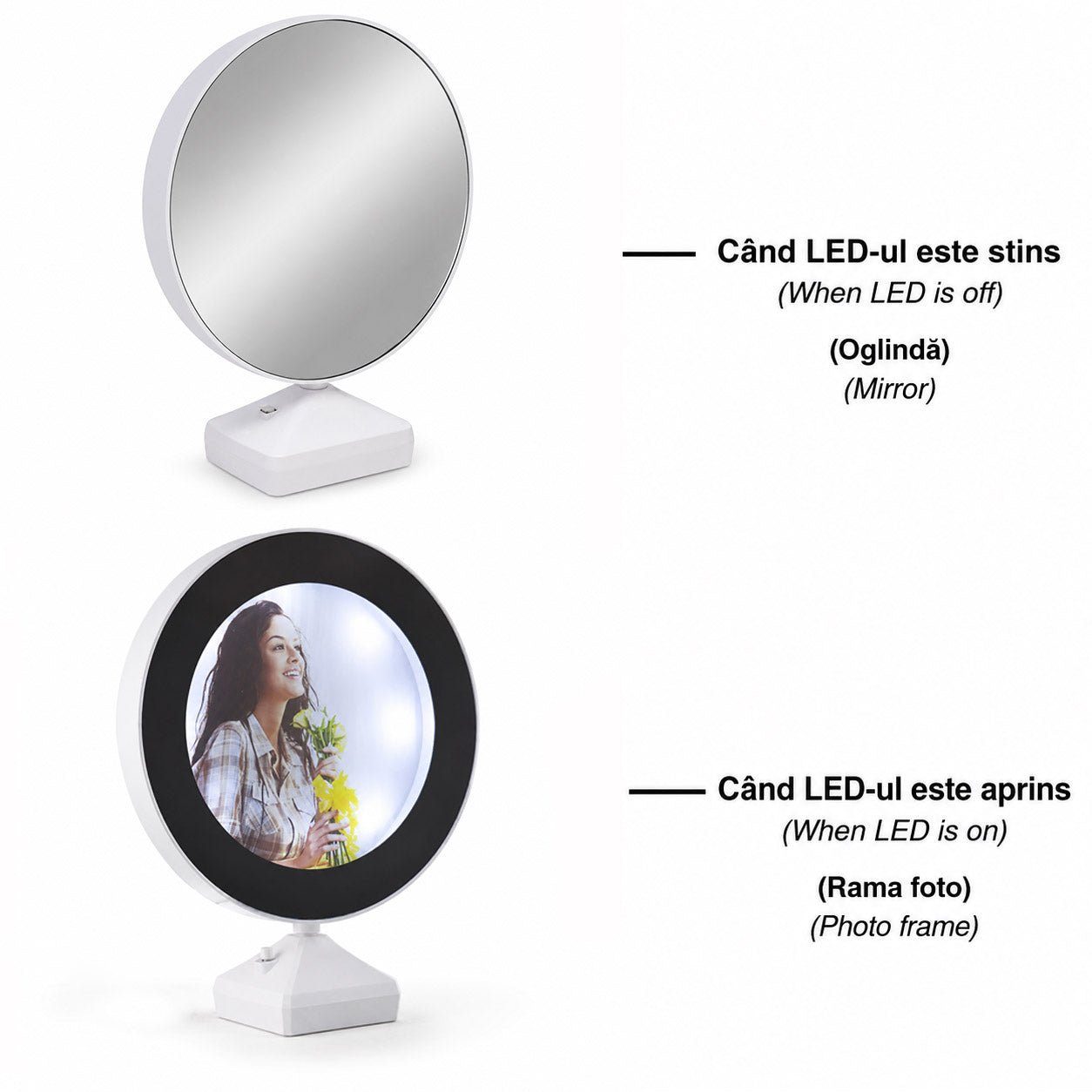 Oglinda magica cu insertie foto si lumina LED - ROTUND MM101244 - Green Print