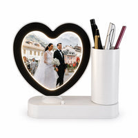 Magic mirror with photo insert and LED light with pen holder - HEART