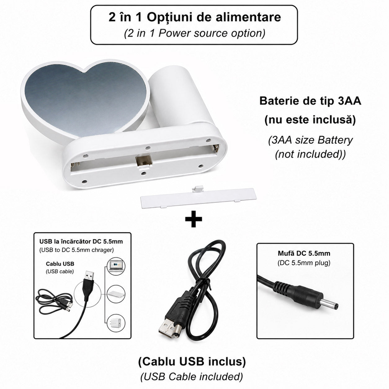 Oglinda magica cu insertie foto si lumina LED cu suport de pixuri - INIMA MM101233 - Green Print