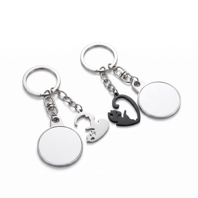Set of 2 sublimation compatible metal keychains Couple Hugging Kittens