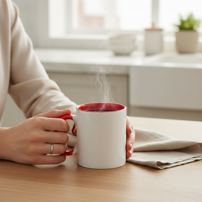 Mug with red interior handle + individual box