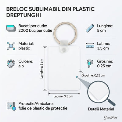 Breloc sublimabil din plastic dreptunghi SW650104 - Green Print