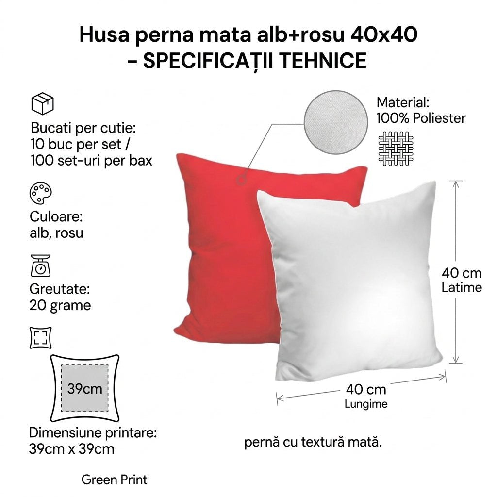 Husa perna mata alb+rosu 40x40 TH15-12 - Green Print
